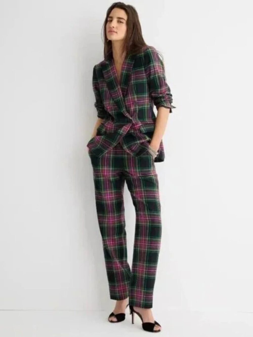 J. Crew Kate Straight Leg Wool Blend Pant in Pink Stewart Tartan Size 4 Tall NWT